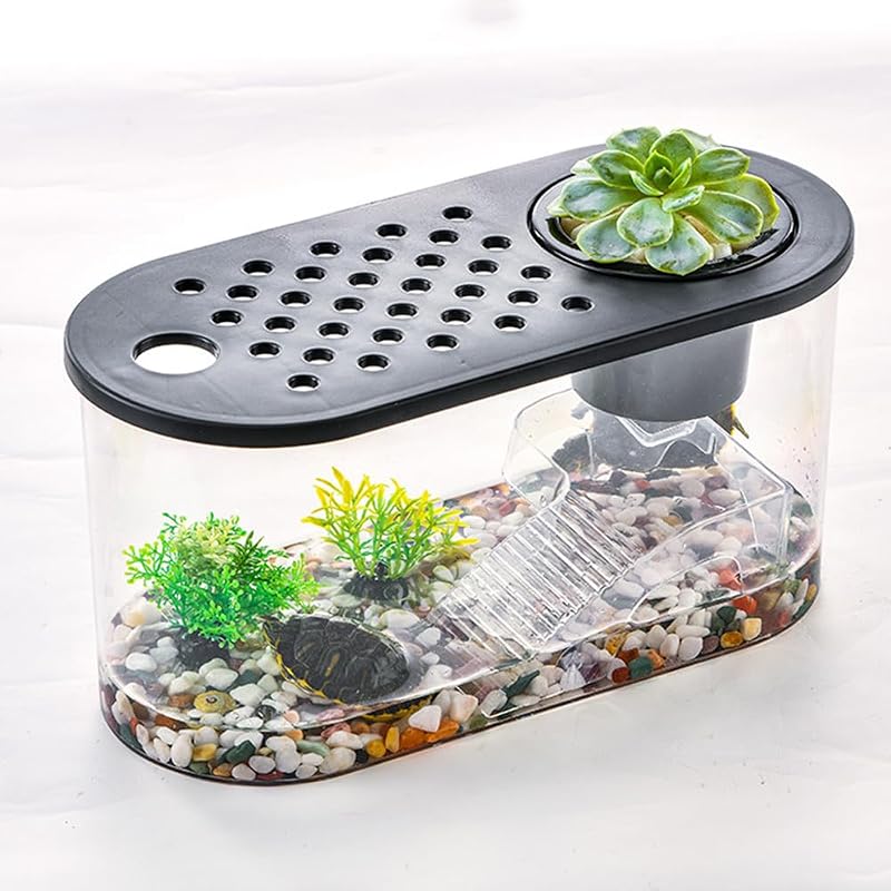 Aquário para Tartarugas Pequenas em Vidro com Plataforma de Basking HIERYAN 3,79 L
