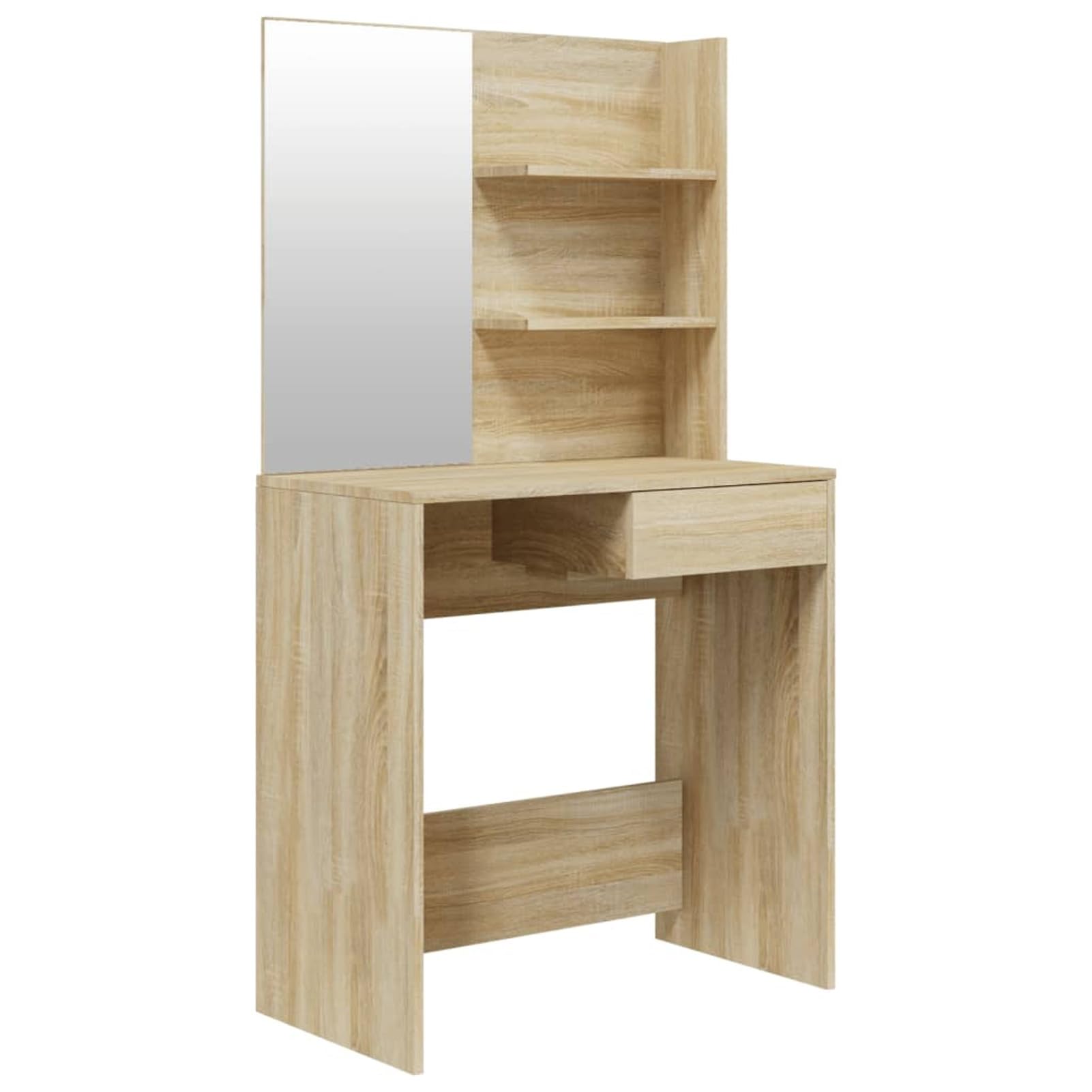 Mesa de tocador con espejo, Roble Sonoma, 74,5 x 40 x 141 cm, madera contrachapada, acrílico, diseño moderno, para el cuidado personal diario