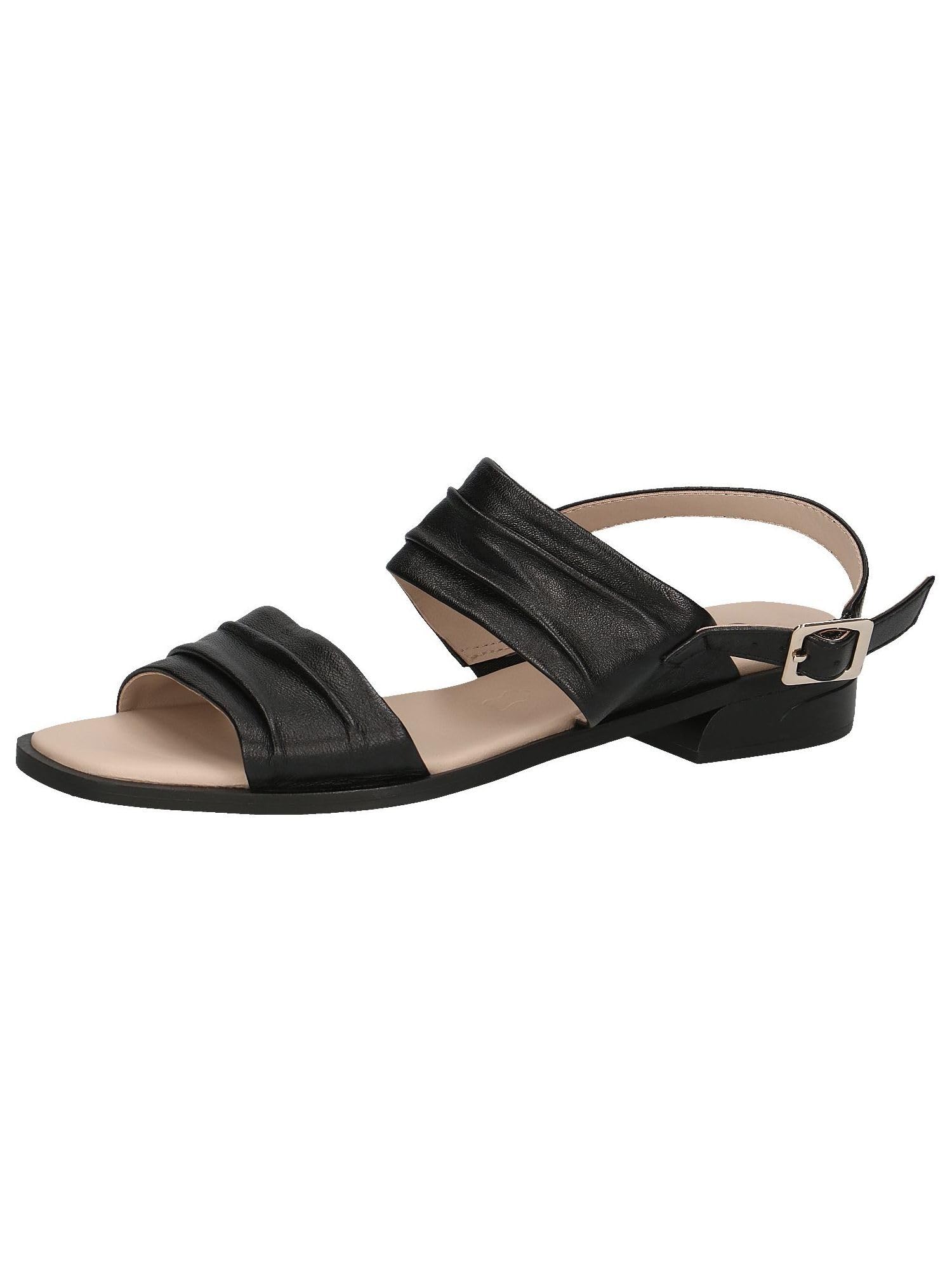 CAPRICE Women's Flat Leather Sandals with Footbed, Black (Black Softnap.), 6.5 UK