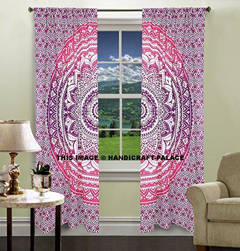Exclusive Indian Pink Ombre Mandala Tapestry Large Wall Hanging Hippie Window Curtain Valances Room Divider 2 Pc Panel Set, Cotton Window Treatments Exclusive Indian Pink Ombre Mandala Tapestry Large Wall Hanging Hippie Window Curtain Valances Room Divider 2 Pc Panel Set, Cotton Window Treatments
