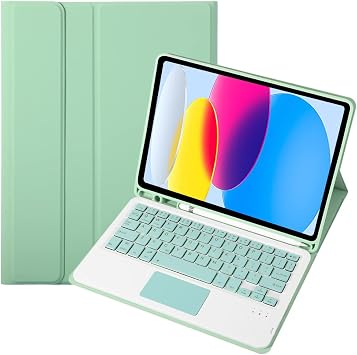 PCATEC iPad 11th Generation A16 10th Generation / 10th Generation 2022 10.9 Inch Touchpad Bluetooth Keyboard Stand Cover with Pen Holder US Layout Mint Green