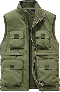 MKLHAVB Chaleco de Trabajo for Hombre, Ropa de Pesca, Abrigo de Invierno, Chaqueta sin Mangas, Chalecos Vaqueros, Chaquetas de Malla con múltiples Bolsillos(Deep Green,L 55-65KG)