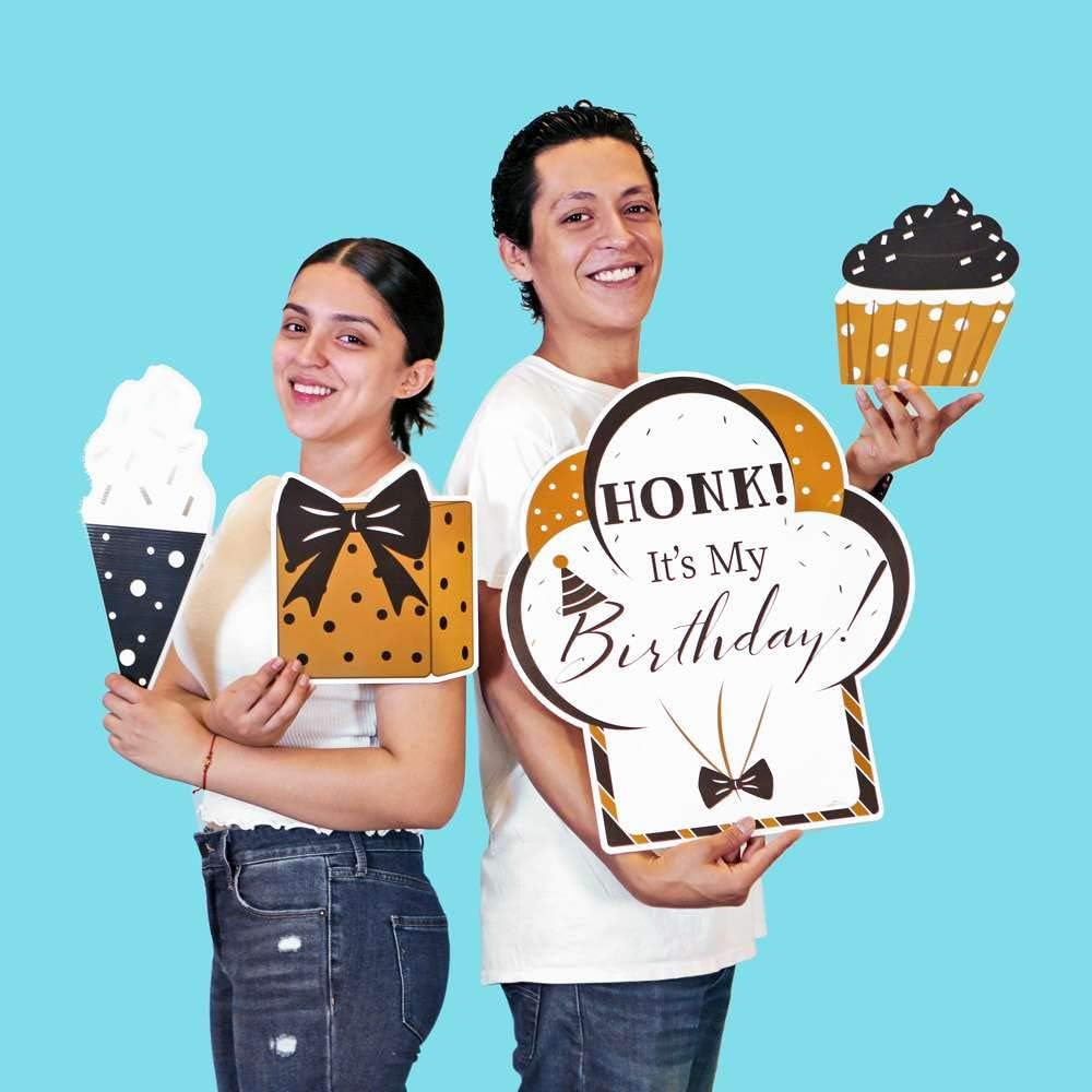 Kate Aspen Happy Birthday Party Decorations, Black & Gold Yard Signs with Stakes (Set of 8) (18209NA) Thick Weatherproof Corrugated Board