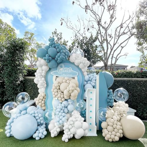 Image of Dusty Blue Balloons Garland Arch Kit 139Pcs Fog Blue White Sand Balloons for Baby Shower Birthday Bear Theme Wedding Bride Anniversary Gender Reveal Party Decorations for Boy Girl Adult