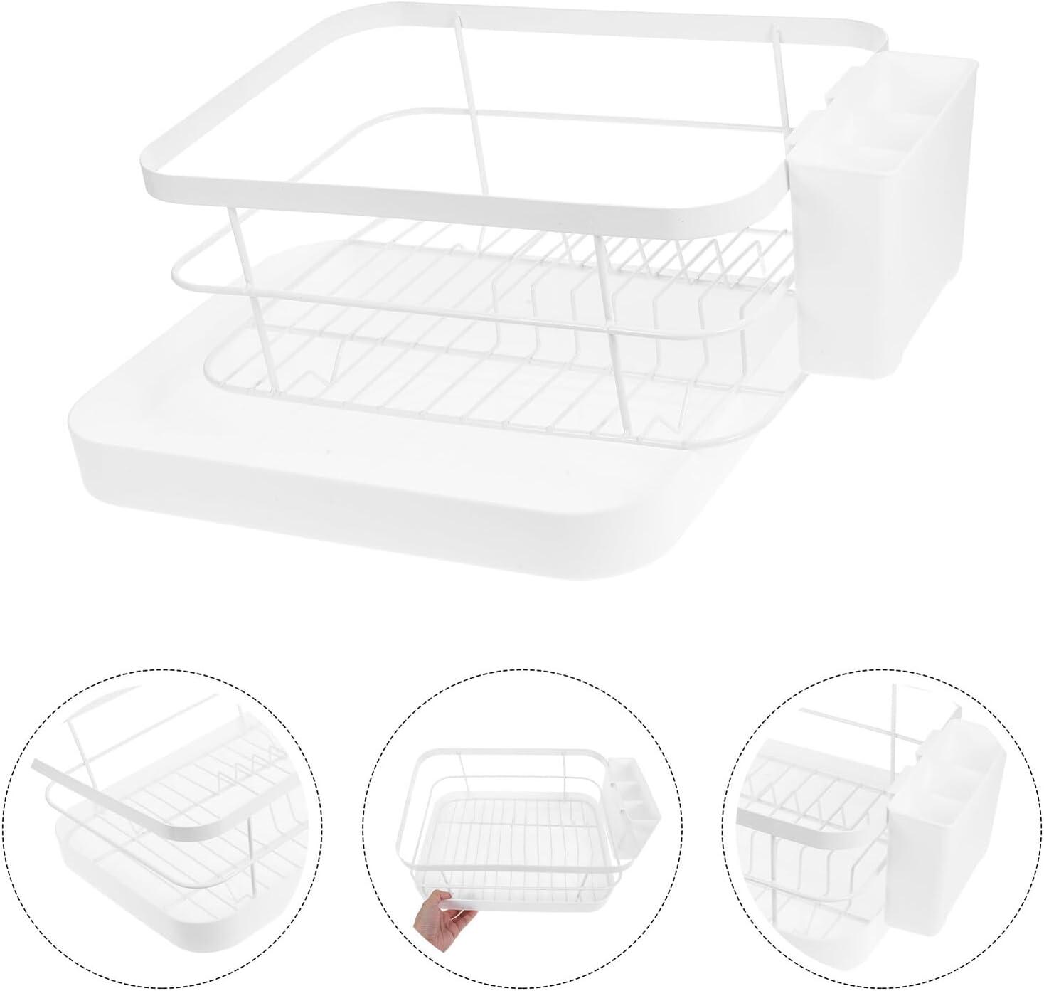 SUPVOX Large Capacity Kitchen Counter Dish Drying Rack with Cutlery Holder, White Plastic Bowl and Plate Organizer, Draining Dish Rack for Sink and Kitchen Storage, Fits 9 Plates and 12