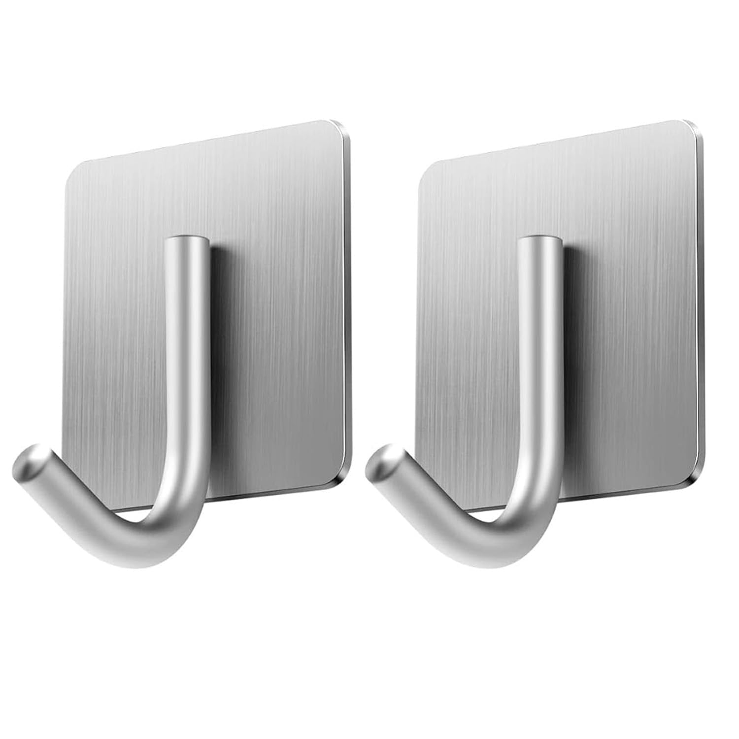 JIALTO 2 pcs Self-Adhesive Stainless Steel Hooks: Heavy-Duty Wall Hangings, Waterproof & Drill-Free - Strong Towel, Coat, and Kitchen Hooks for Bathroom and Kitchen (Under j Hook Silver)