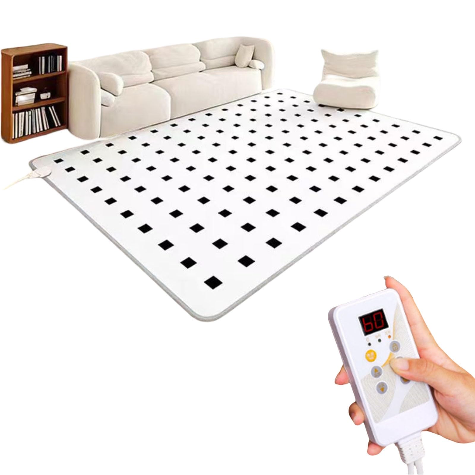 Tappeto riscaldante elettrico al grafene, riscaldatore elettrico da pavimento al grafene con timer e temperatura regolabile, scaldapiedi sotto la scrivania per camper, soggiorno(C,100x100cm)