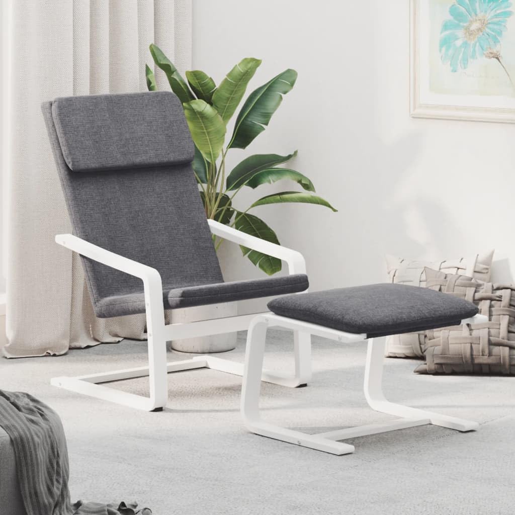 Poltrona relax con poggiapiedi grigio scuro, tessuto imbottito, struttura in legno di betulla massiccio, con rivestimento sfoderabile, 59 x 82 x 98 cm, per soggiorno e camera da letto