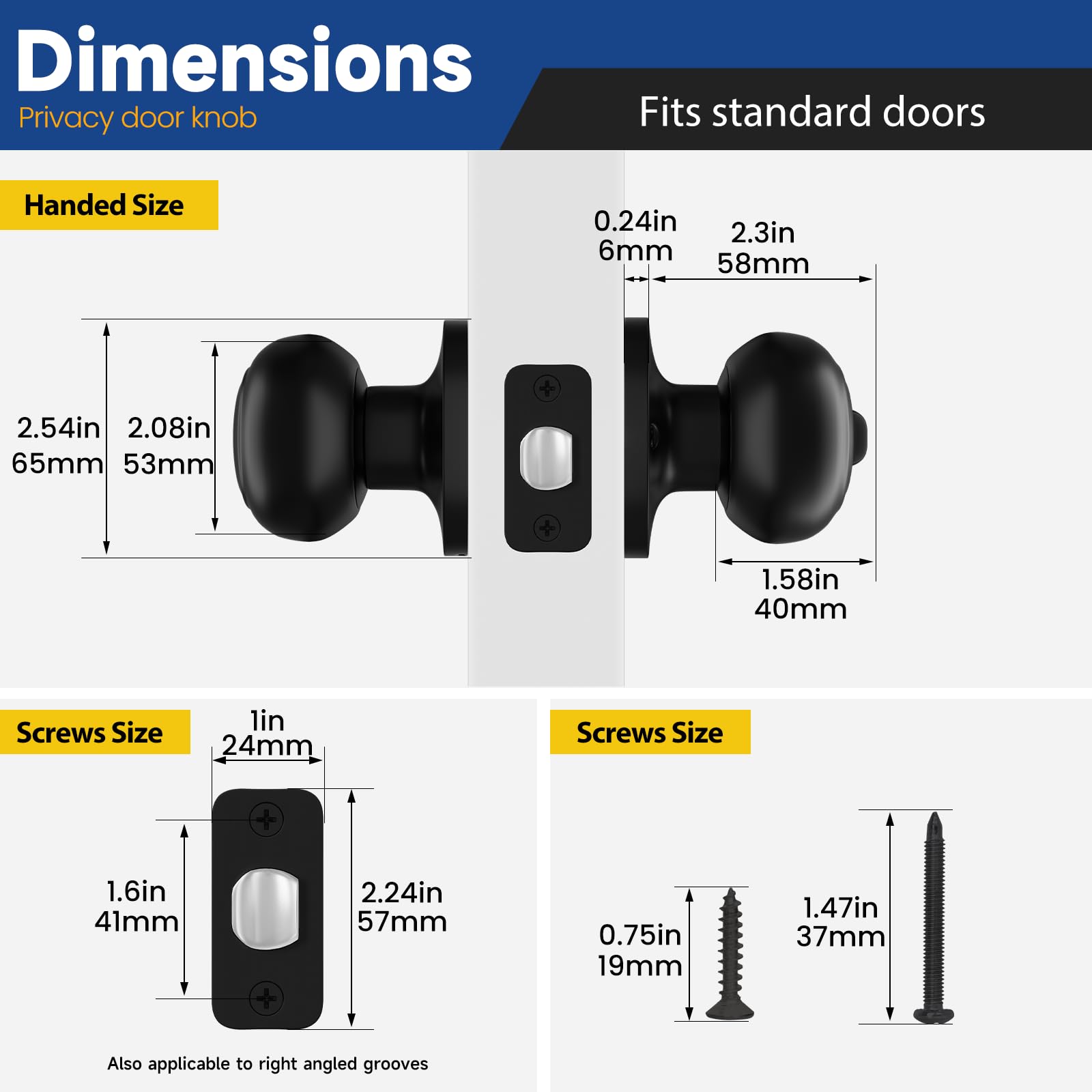 Matte Black Privacy Door Knobs - 10 Pack -2