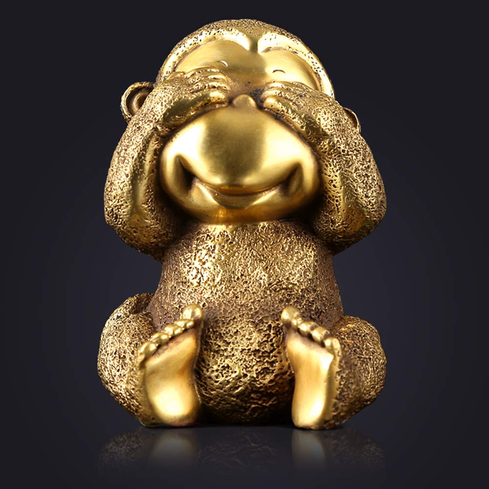 Monkey Sttue, Her-no,See-no,Spek-no Monkeys niml Sculpture Metl Home Decor Gifts&Decor Figurine Hndmde Crfts Gold C 5.1inch