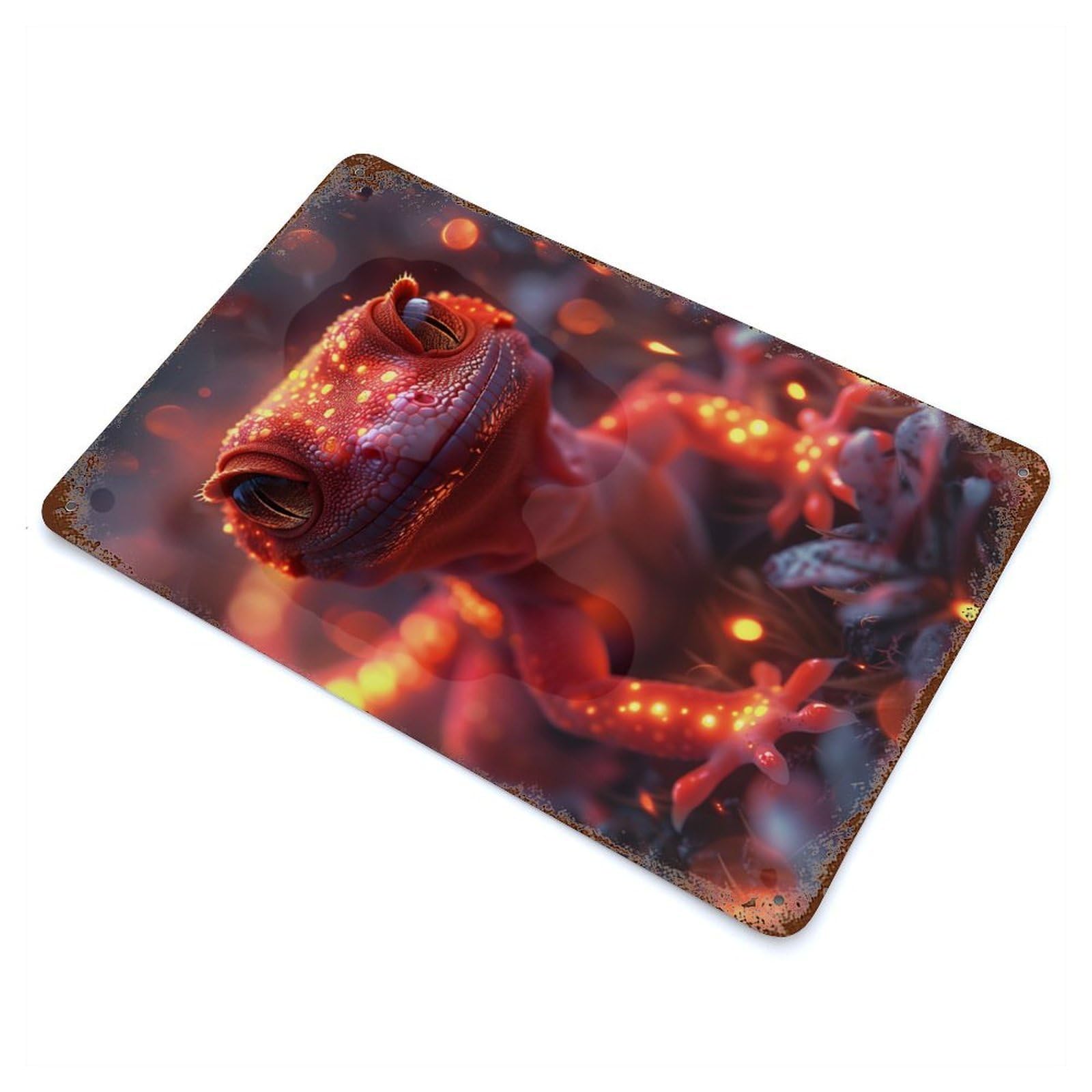 Leopard Gecko Animal Vintage Wall Sign 11.8"x7.9", Rust Effect Metal Decor for Bistro, Counter And Cafe Decor