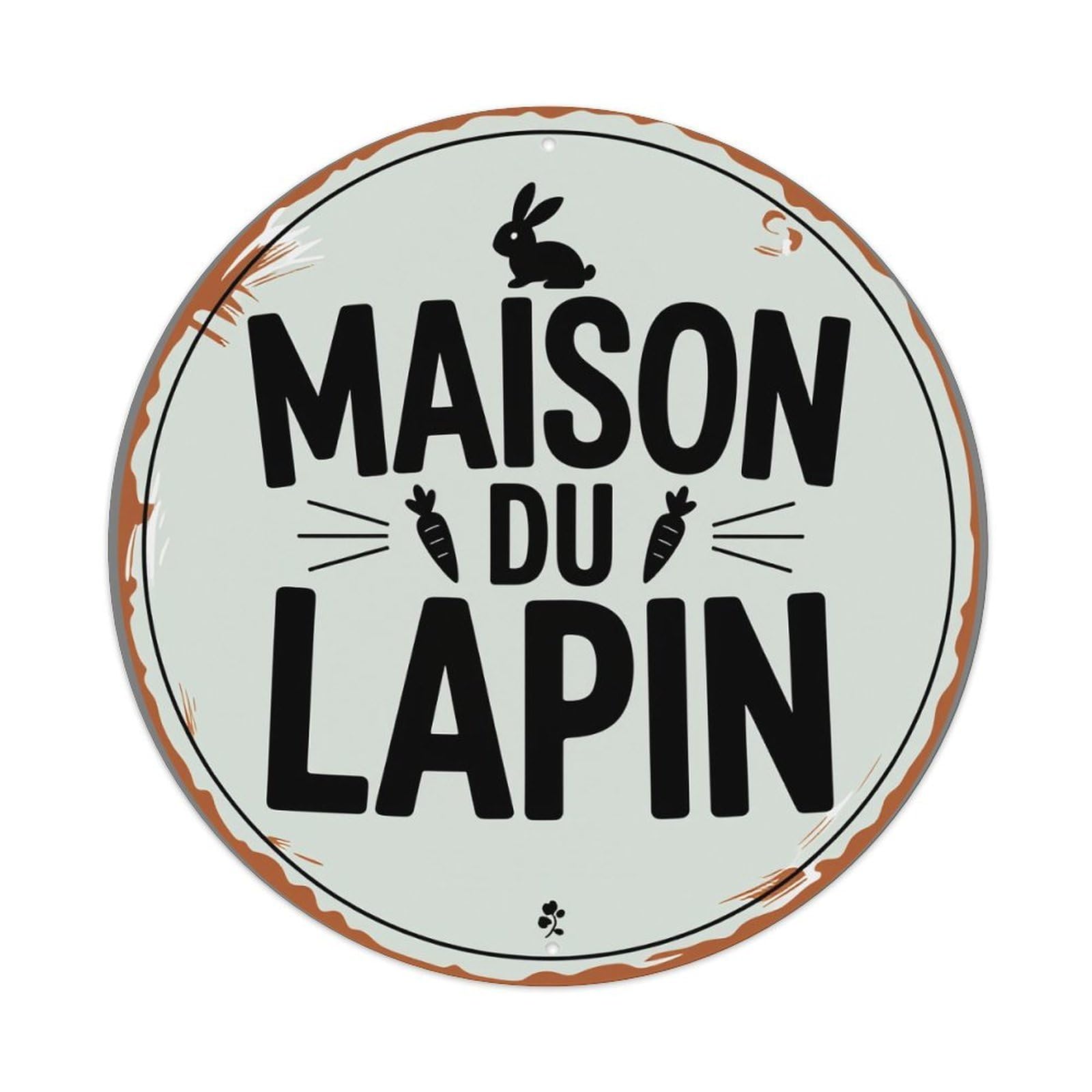 Wmlzdnwr Vintage Maison Du Lapin Rabbit Carrot Pattern Print Round Tin Sign,Retro Wall Art,Metal Poster For Home, Bar, Garage, Cafe, Rustic Indoor & Outdoor Decor, 8X8 Inches