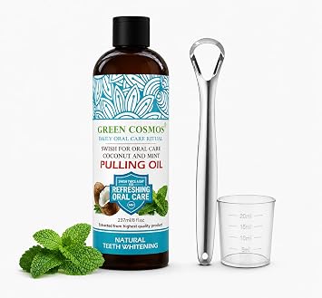 Coconut Mint Pulling Oil Mouthwash, 237ml Natural Teeth Whitening, Ayurvedic Daily Swish for Oral Health Alcohol & Fluoride Free, Healthy Gums, Fresh Breath, Solution for Bad Breath One Pack