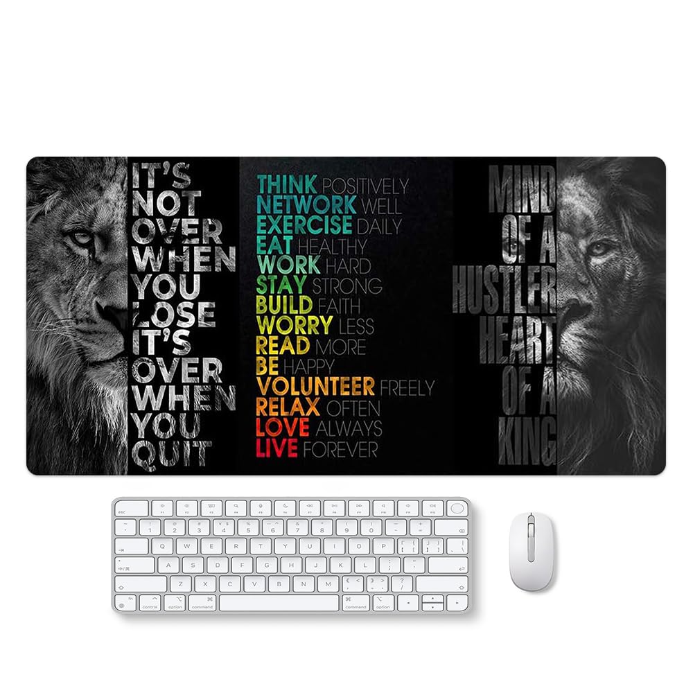 Alfombrilla para teclado de león negro y gris, alfombrilla de mouse larga para oficina, alfombrilla de mouse larga con texto en inglés "It is not over when you lose" para escritorio, gamer,