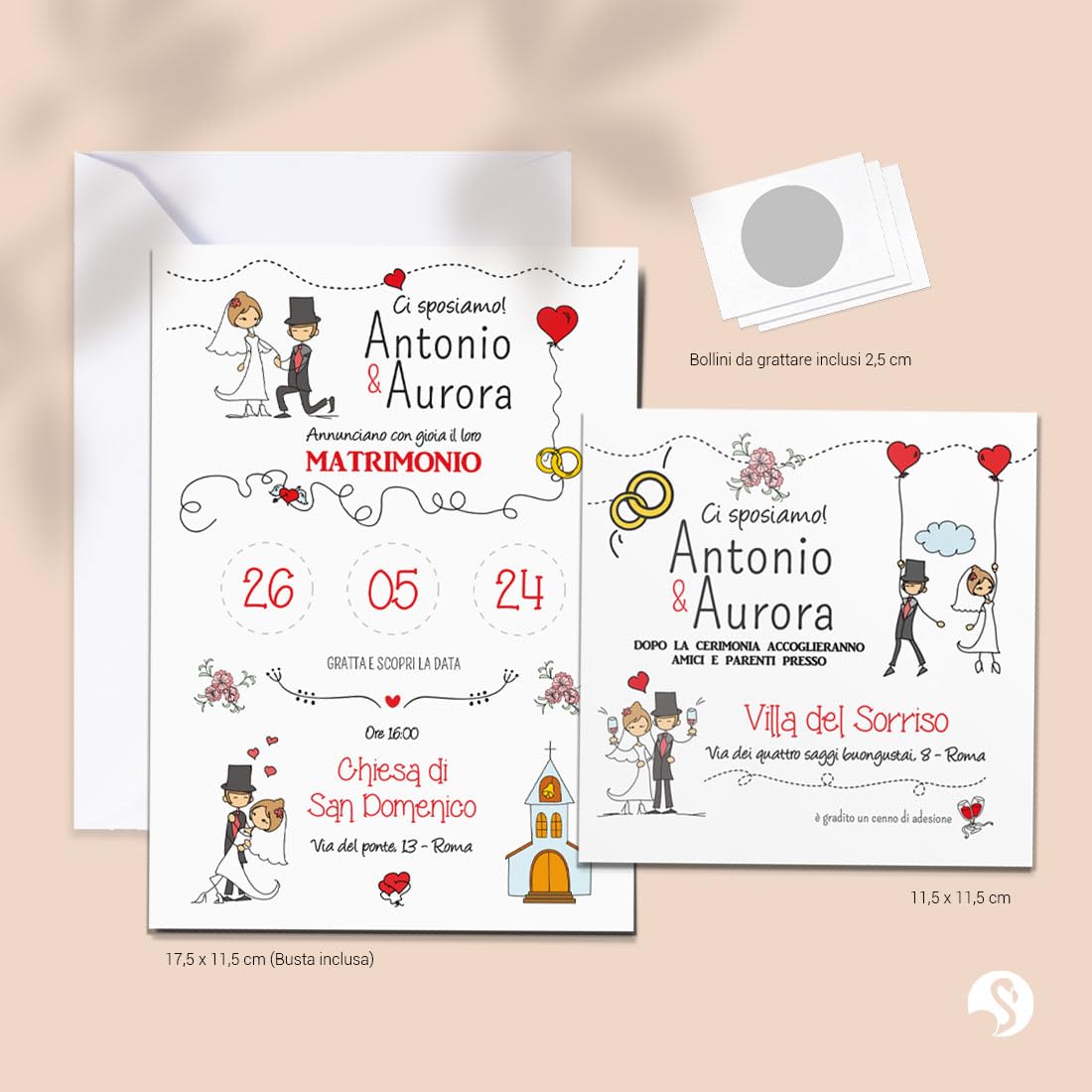 Partecipazioni Matrimonio Gratta e scopri la Data “Wedding Sky” - Set completi da 25-50 -100 (50)