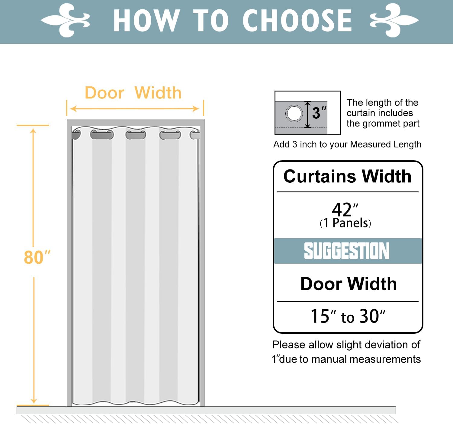 ChrisDowa Blackout Door Curtains for Doorway Privacy, Grommet Closet Curtains for bedroom closet door, Thermal Insulated Temporary Doorway Cover Room Divider Drapes (1 Panel, Light Grey, 42 x 80 Inch)