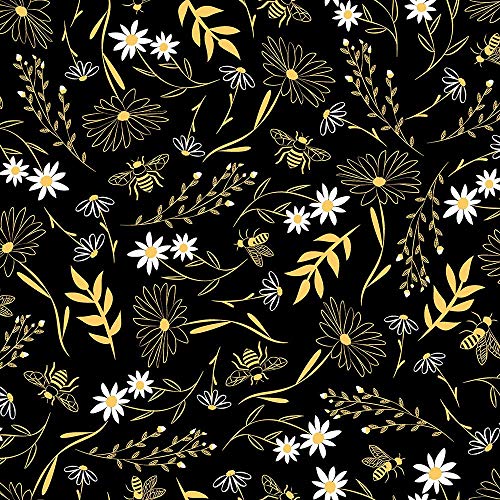 Timeless Treasures Fabrics Save The Bees Bees and Flowers Black
