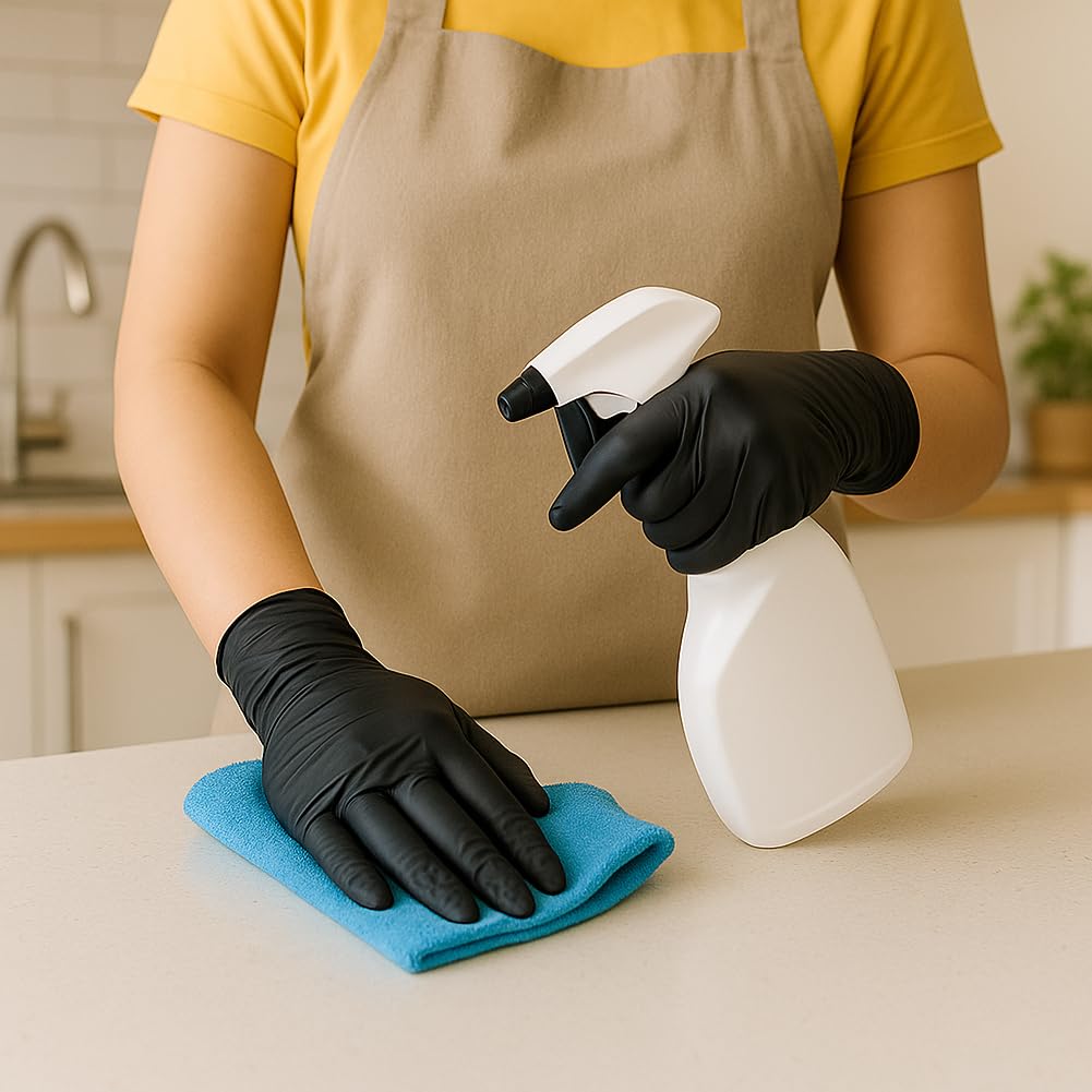 BAKAJI 1000 x guantes desechables de nitrilo de color negro, sin polvo ni látex, hipoalergénicos, biosuaves, dedos texturizados, aptos para uso médico, alimentario, cocina, hogar, limpieza (M)