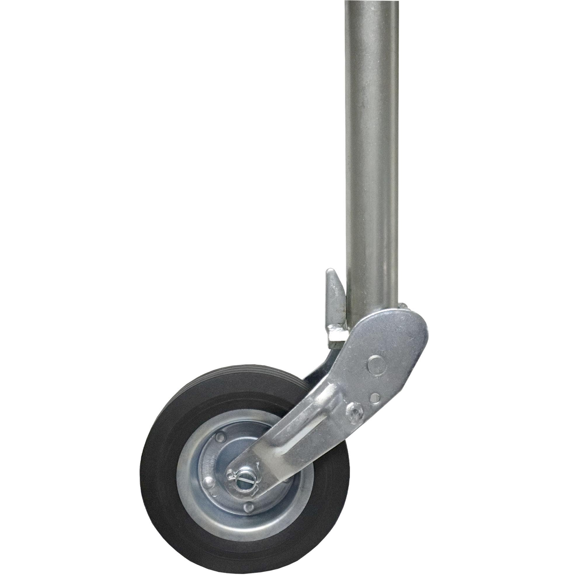 Halbautomatik-Stützrad 60mm, 400kg Stützlast mit Flansch 130x90mm direkt am Rohr