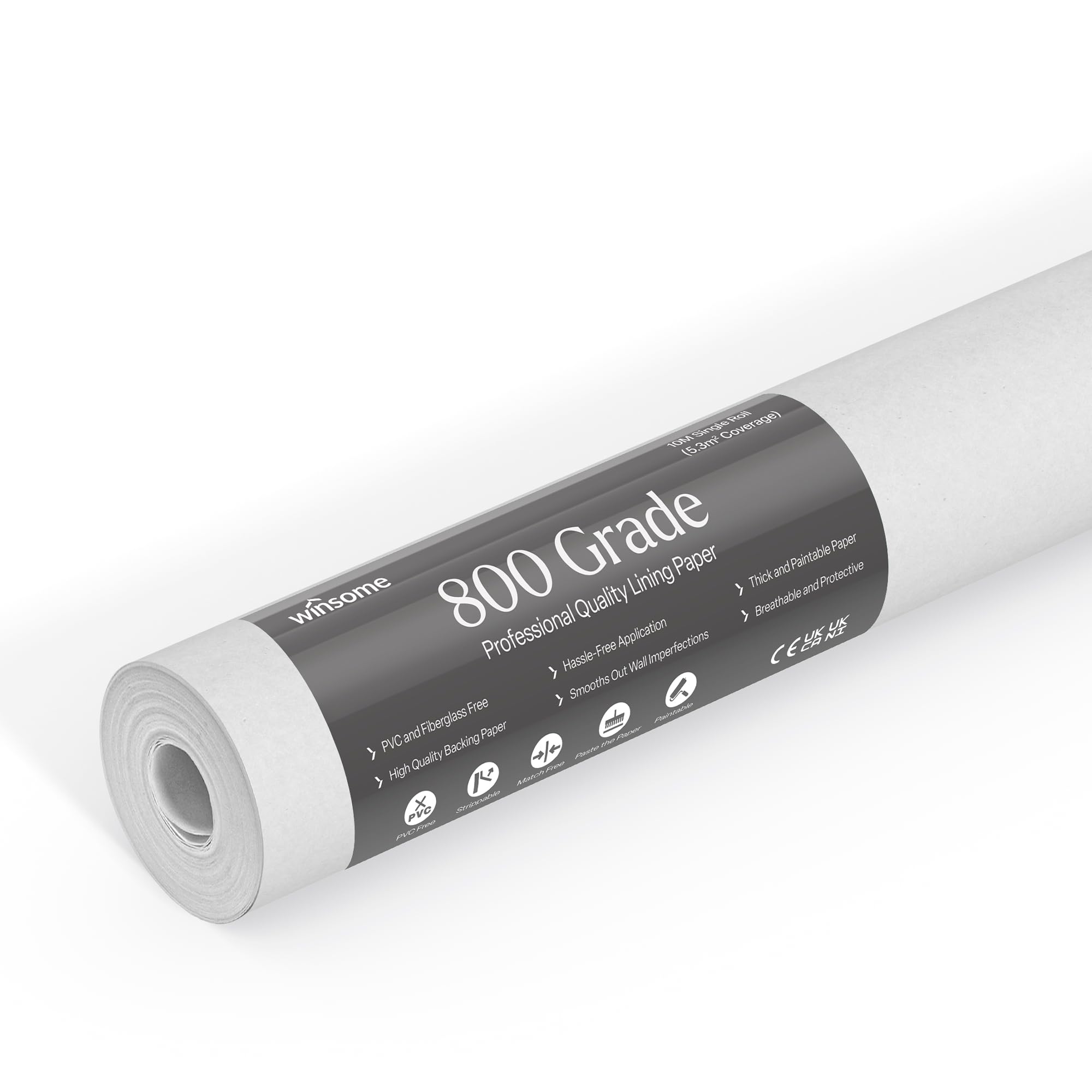 Winsome White Lining Paper For Walls 10M X 53Cm Wallpaper For New & Damaged Ceiling & Walls For Paint Easy To Install & Remove Heavy Duty Paintable Plain Lining Paper | 10M Roll (800 Grade)