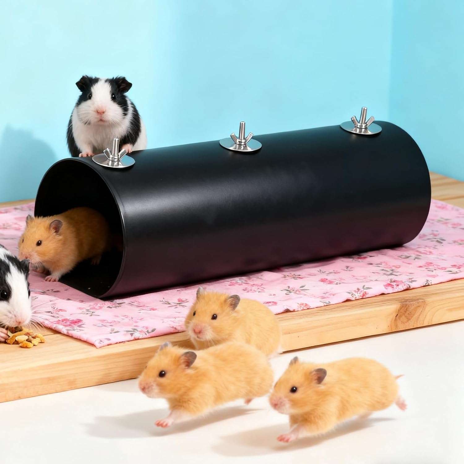 2 Pack Hanging Cooling Tunnel Toys, Cage Accessories, Metal Small Animals Tubes Tunnel Toys, Hideout Portable Rabbit Tunnels for Small Animal Playing Resting