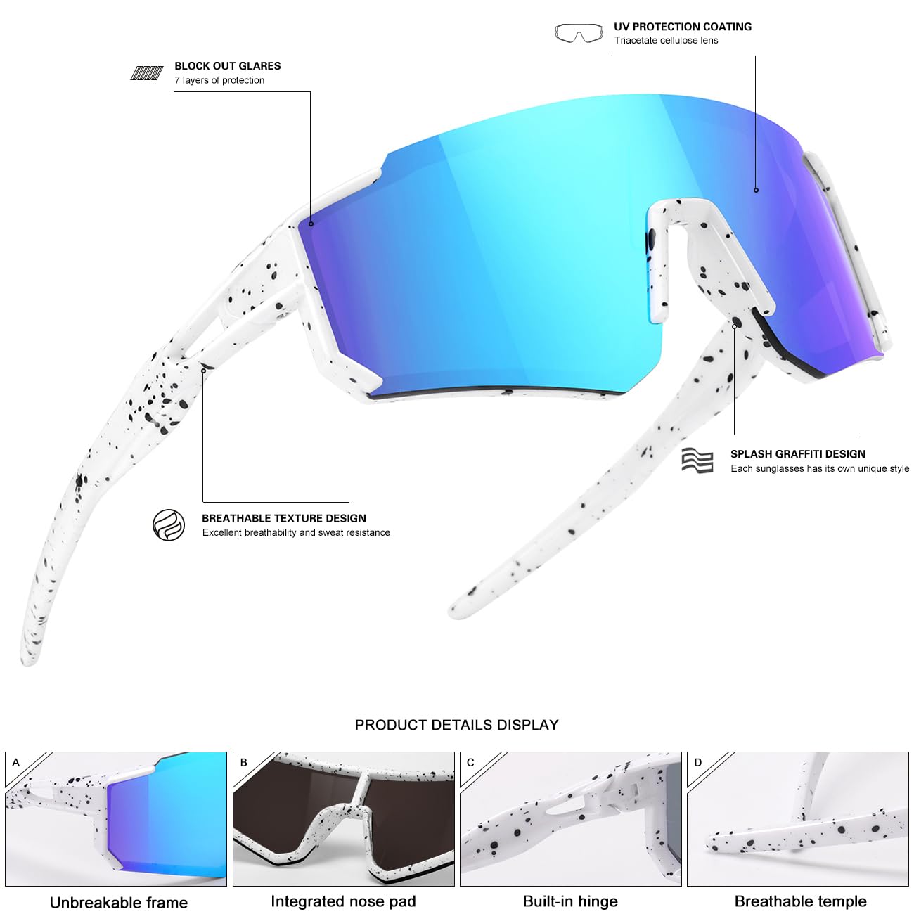 SEKKAF Baseball-Sonnenbrille für Kinder, Sport-Sonnenbrille für Jungen, Mädchen, Softball-Fahrradbrille, UV400-Schutz