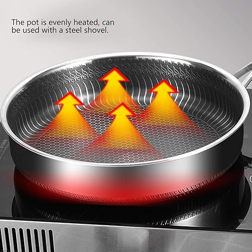 Miniatura 2 de Olla antiadherente para cocinar huevos, sartén de acero inoxidable de 11.0 in, sartén de fondo plano de doble cara, pantalla completa, cobertura