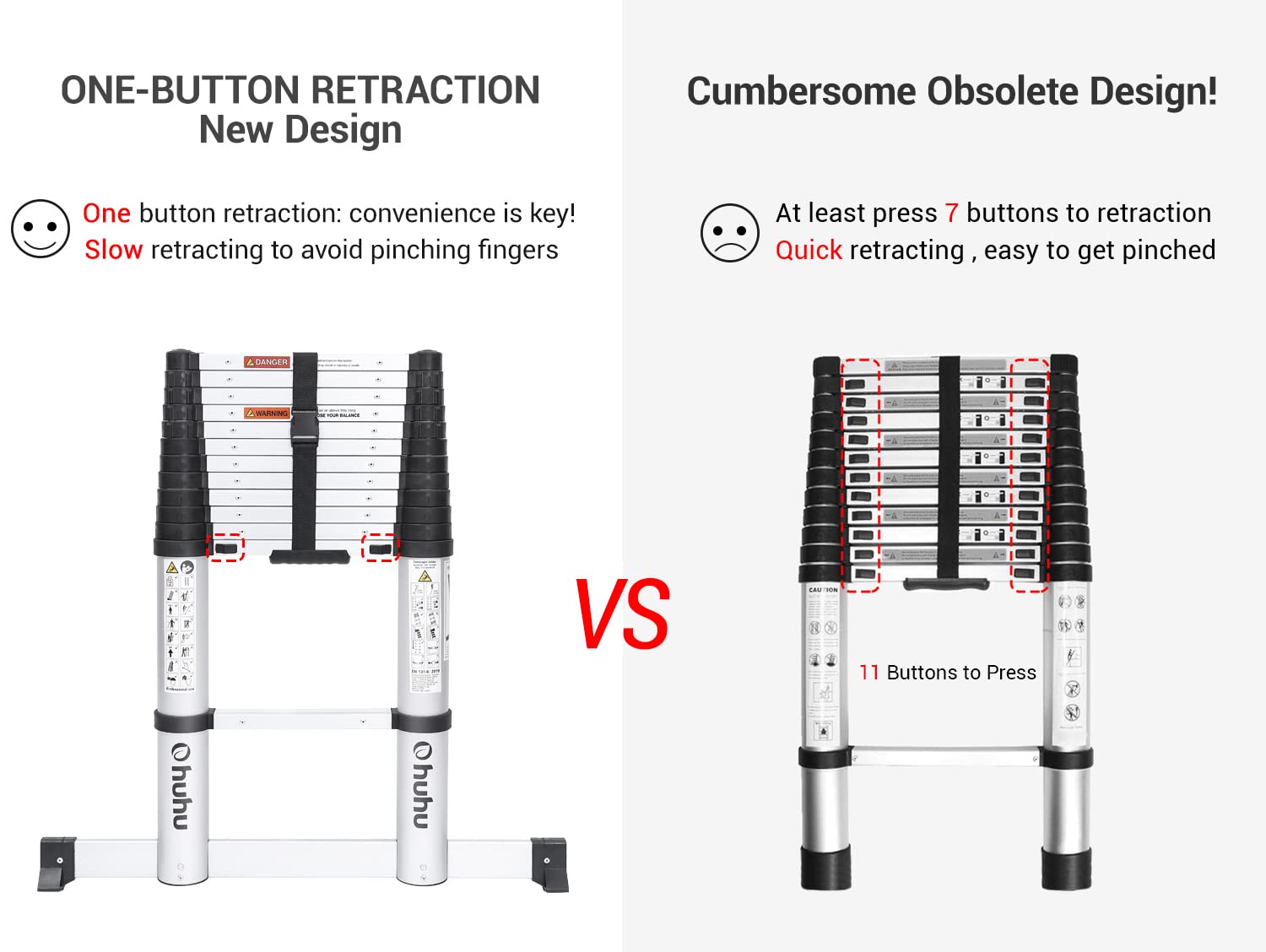 3.8M Telescoping Ladder EN 131 Certified Extendable Ladder with