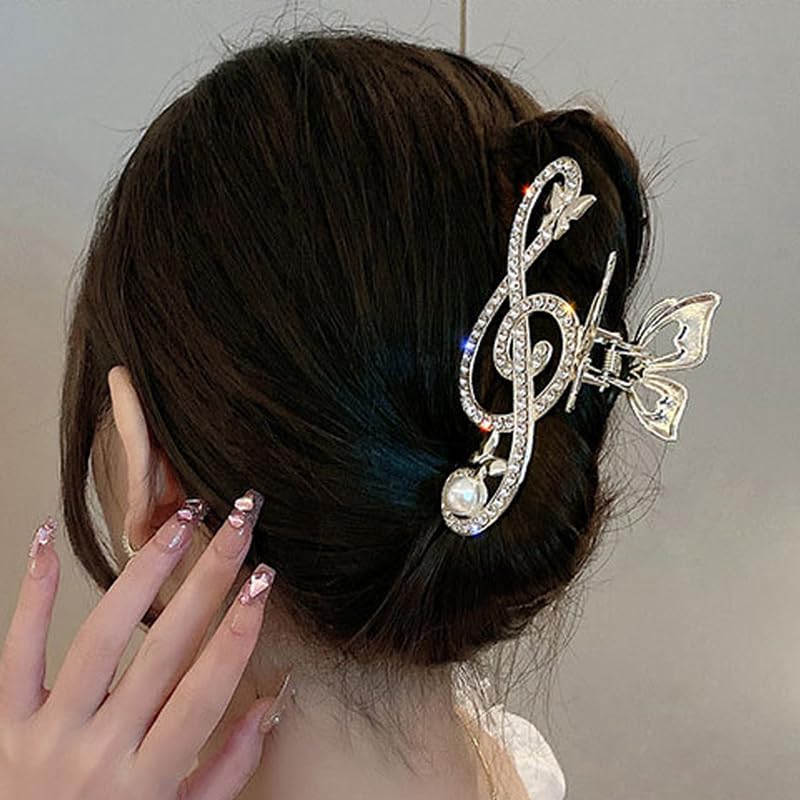 Miniatura 5 de Clip de pelo grande de lujo, clip de garra de diseño único de nota musical G Clef  Accesorios para el cabello para niñas  Clip de fiesta de regalo