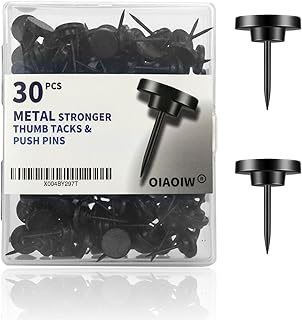 30 PCS Metal Black Push Pins for Wall Clear Thumb Tacks for Walls Flat thumbtacks Push pin for Bulletin Board Shadow Box Display Thumbtack for Cork Board