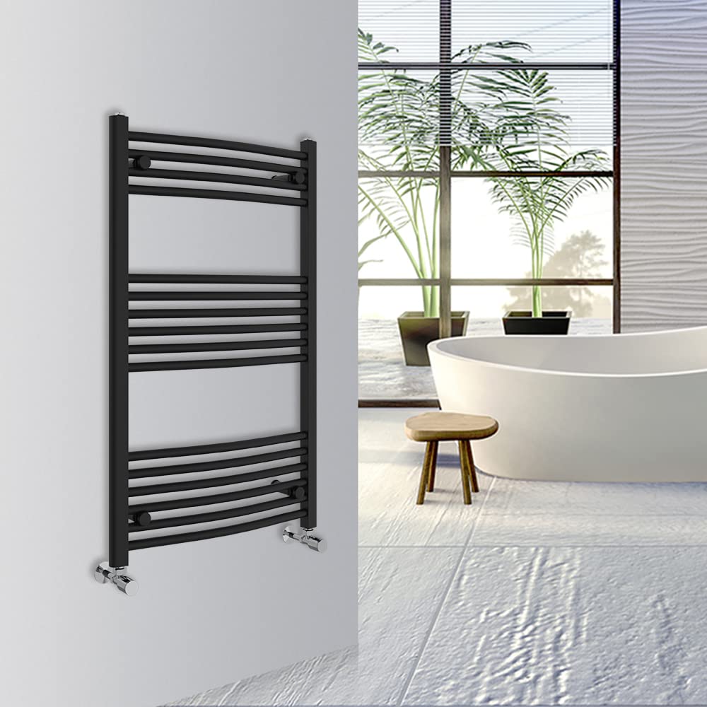 Warmehaus Curved Bathroom Heated Towel Rail Warmer Radiator Central Heating 1000x600mm - Black