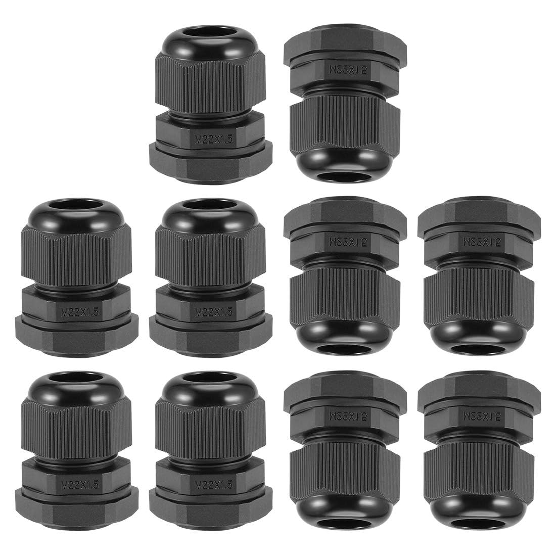 TA-VIGOR 10Pcs M22 x 1.5 Cable Gland, IP68 Waterproof Adjustable Plastic Nylon Wire Connectors Gland Joints for 7mm-12mm Cables, Locknut Stuffing Glands with Locknut and Washer – Black