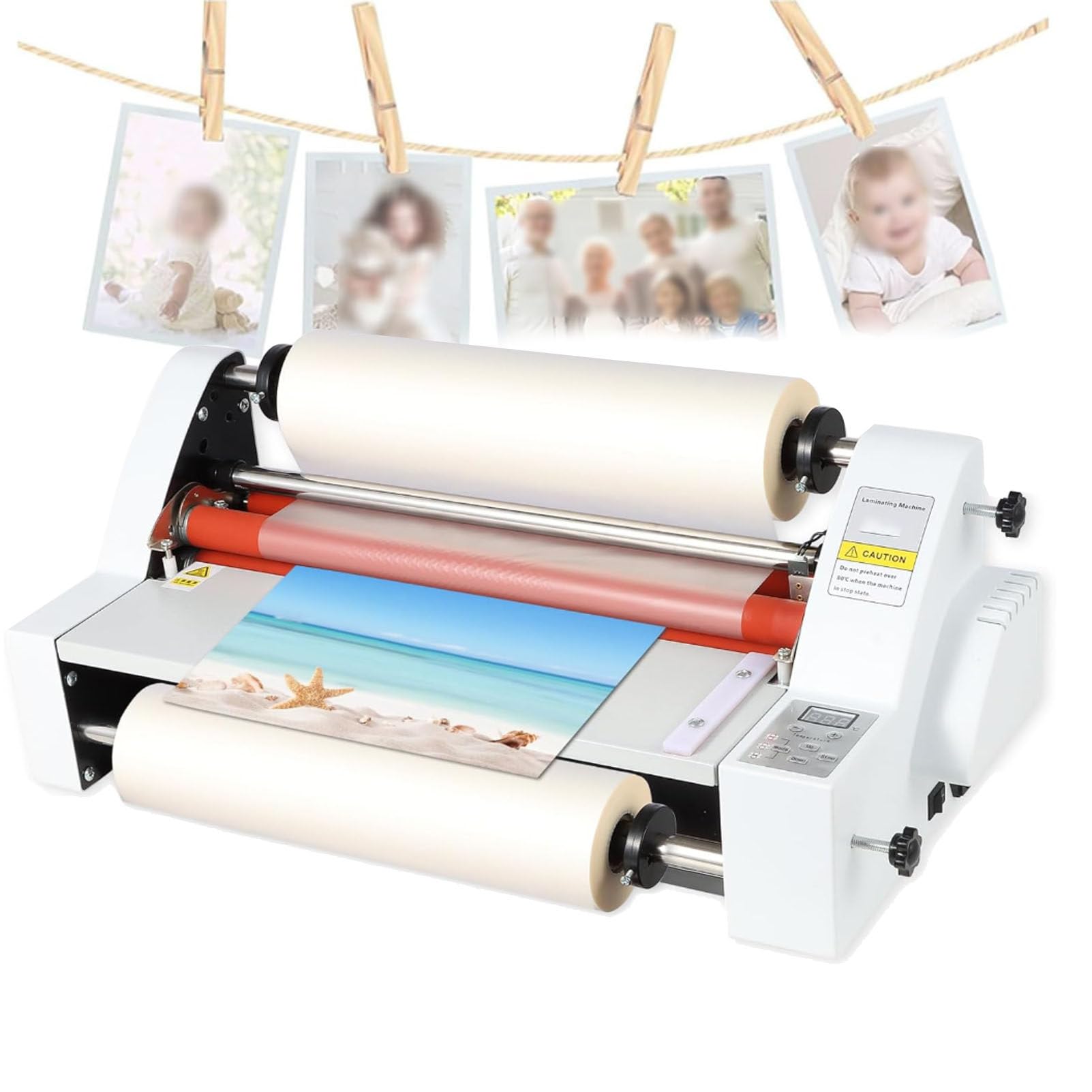 SENJINGHUA Laminating Machine, Hot and Cold Roll Laminator Four Rollers Thermal Laminating Machine for Single/Dual Sides A3/A4 Paper, for Paper Card Wood Veneer PVC Foil, Digital Display 335mm