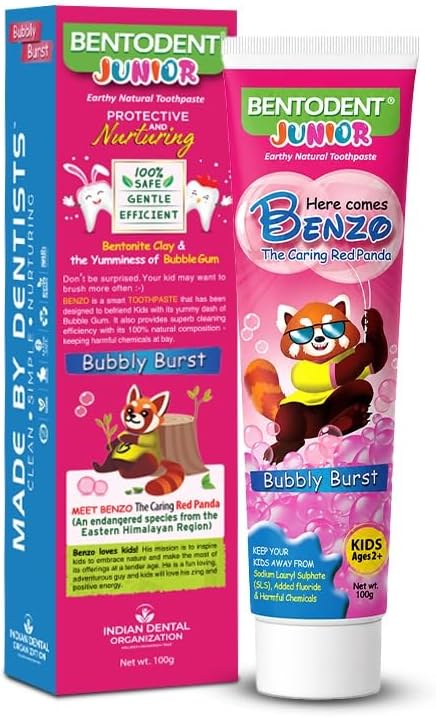 BENTODENT TOOTHPASTE Junior Bubble Gum - All Natural - Fluoride Free, SLS Free