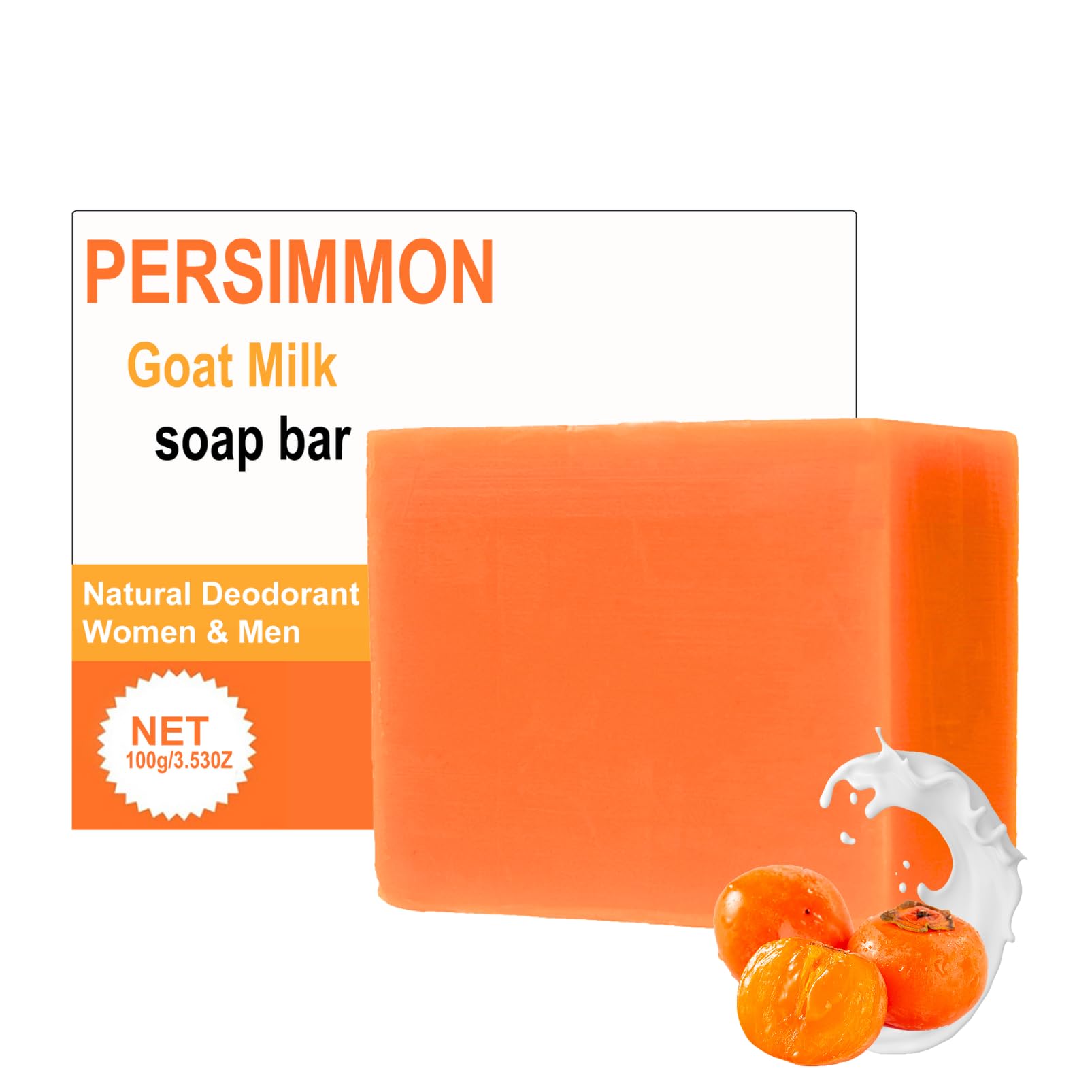 Persimmon Goat Milk Soap - Anti-Odor Persimmons Goats Milk Soaps - 100g Persimmon Soap for Old People Smell - Body Odor Eliminator for Women Men - Body Soaps for all Skin Types with Foaming Nets