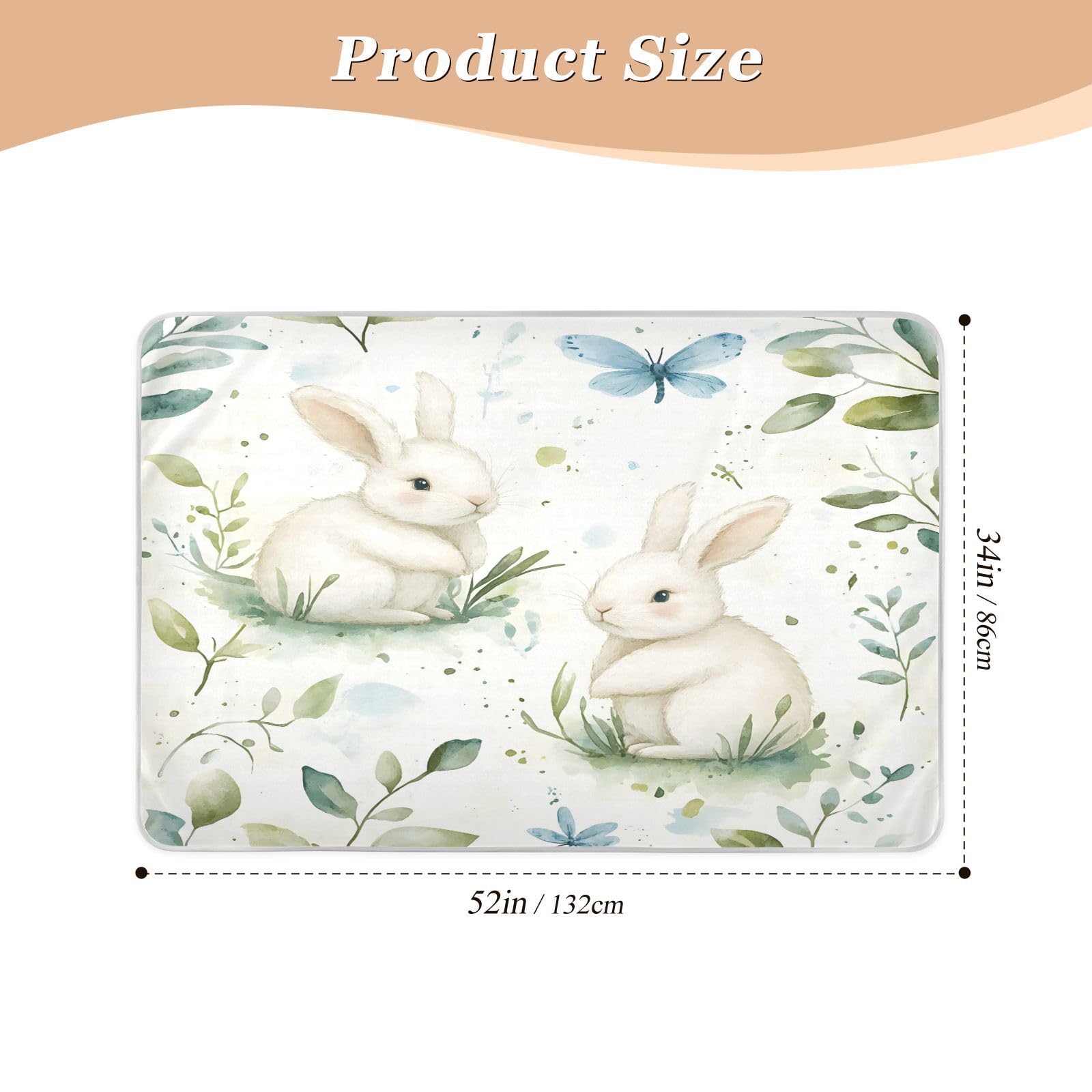 BOESI Watercolor Cute Bunny Pattern Waterproof Pads for Bedwetting and Incontinence, Reusable Pads, Reusable Diaper Pads for Bed, Sofa, Travel
