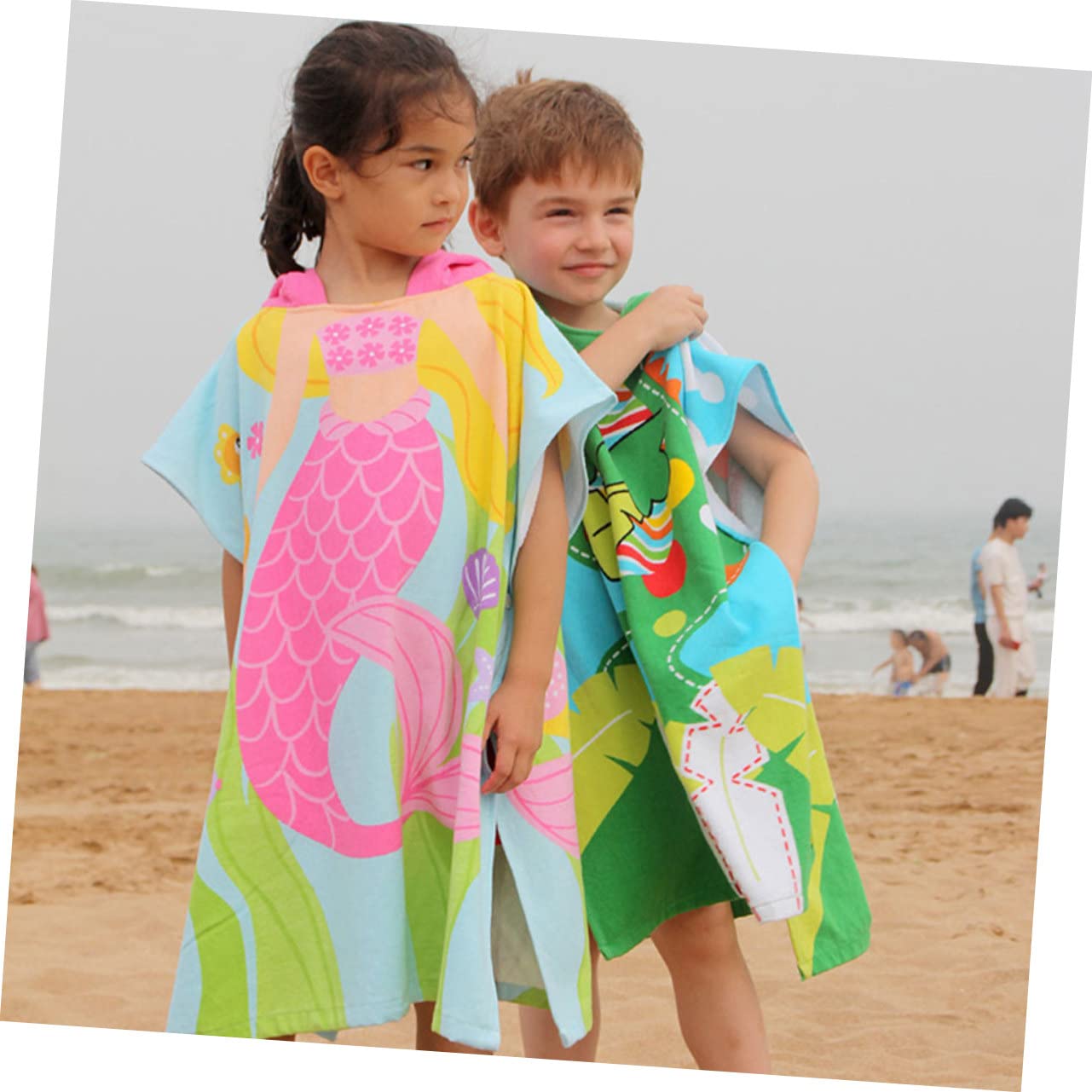 Toalla Playa Infantil con Capucha Diseño de Sirena Algodón Poncho Cambiador para Playa Baño