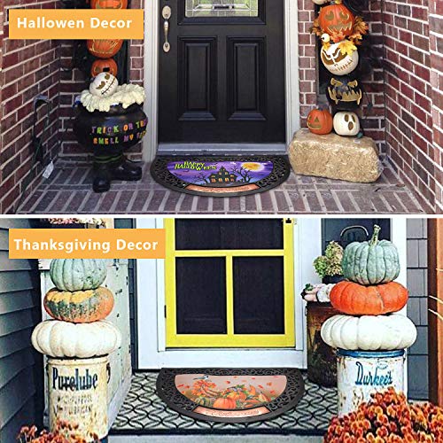 Melunar Interchangeable Doormat, 6 PCS Seasons Doormat, Half Moon Mat Easy to Clean, Half Moon Mat, Indoor Outdoor Door Rug for Spring, Fourth of July, Halloween, Thanksgiving Day, Christmas