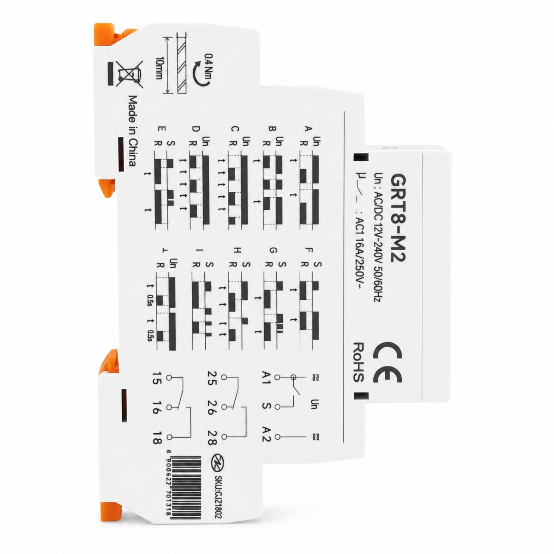 2 Pezzi Relè Temporizzato Multifunzione Modulare, AC/DC 12V 24V 220V, 2 Scambi SPDT 16A, 10 Funzioni, Timer 0,1s-10 Giorni, 1 Modulo DIN, GRT8-M2-W240