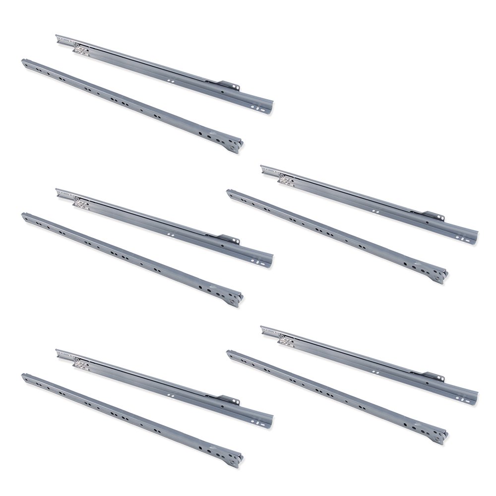 Emuca Grey - Drawer Runners 550Mm (21,6 Inch) With Partial Extension In Silver Colour, Set Of 5 Sliders For Drawer