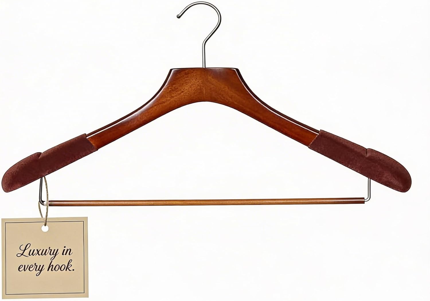 Wooden Suit Hangers for Men, Wide Shoulder Design for Men’s Suits, Coats & Jackets, Heavy Duty Garment Organizer with Pant Bar, Black with Black Velvet, 6 pcs