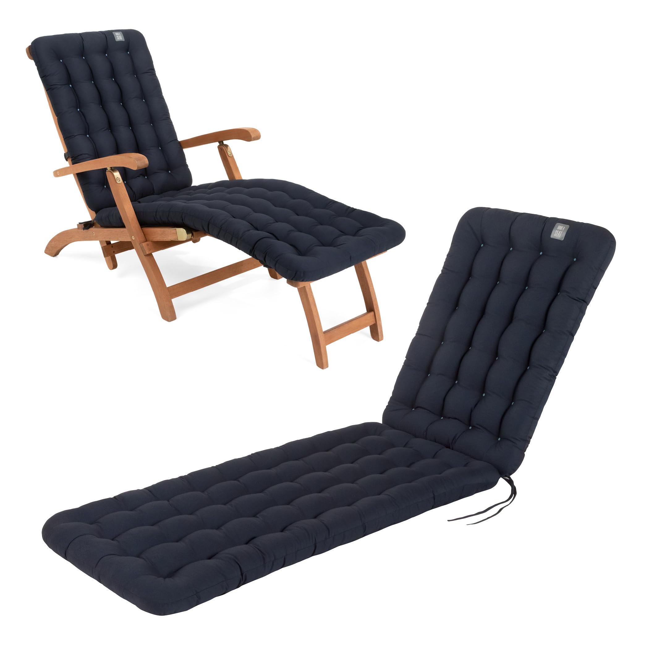 Auflage für Deckchair 180x50 cm - Bequeme Liegestuhl Auflage, 8 cm Dick - Waschbar bis 95°C, Orthopädisch, Wetterfest - Made in Germany (180x50 cm, Marine Blau)