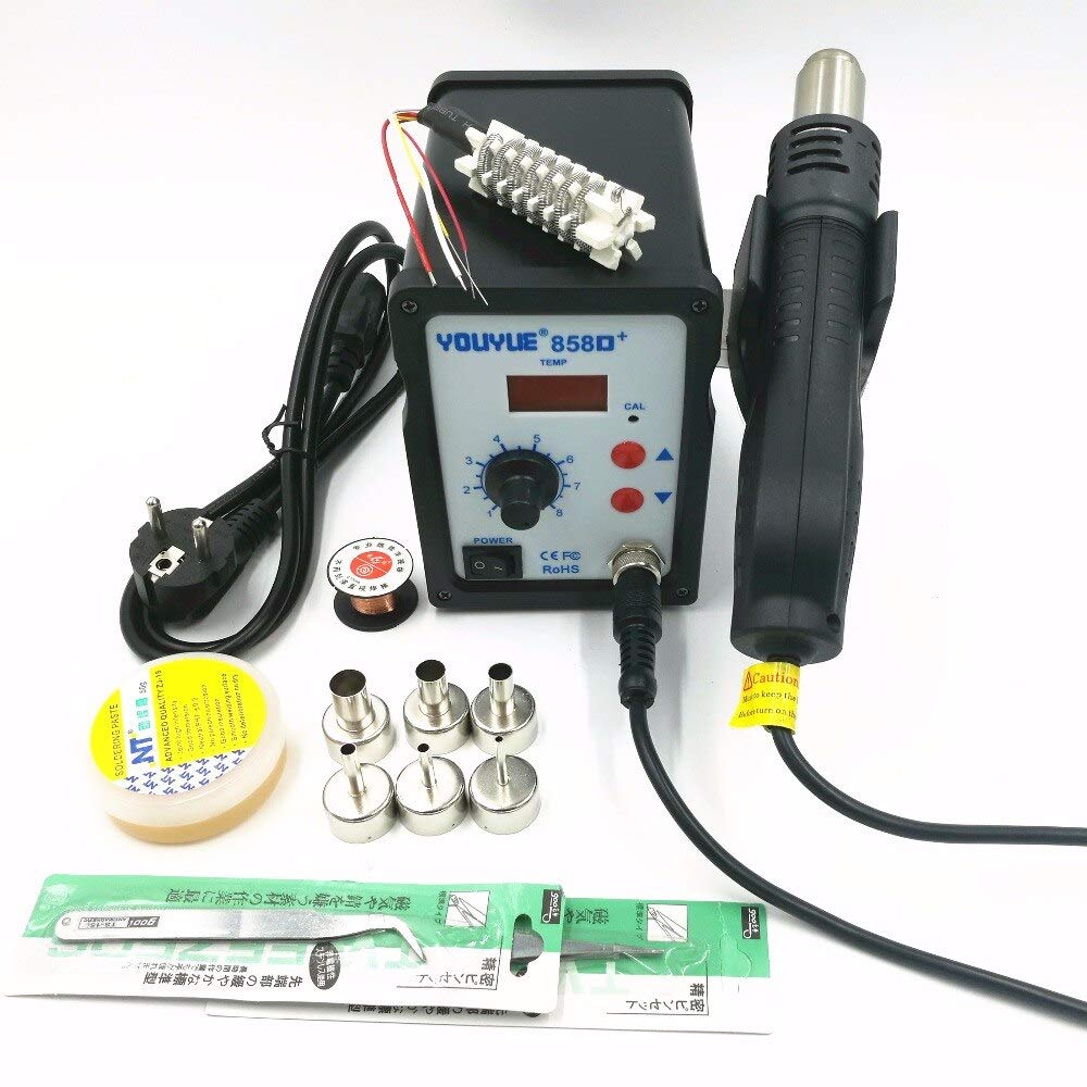 Soldering Hot Air Gun 700W YOUYUE 858D+ ESD Soldering Station Digital Desoldering Station + 6 Air nozzles + Heating core With Solder past - CN