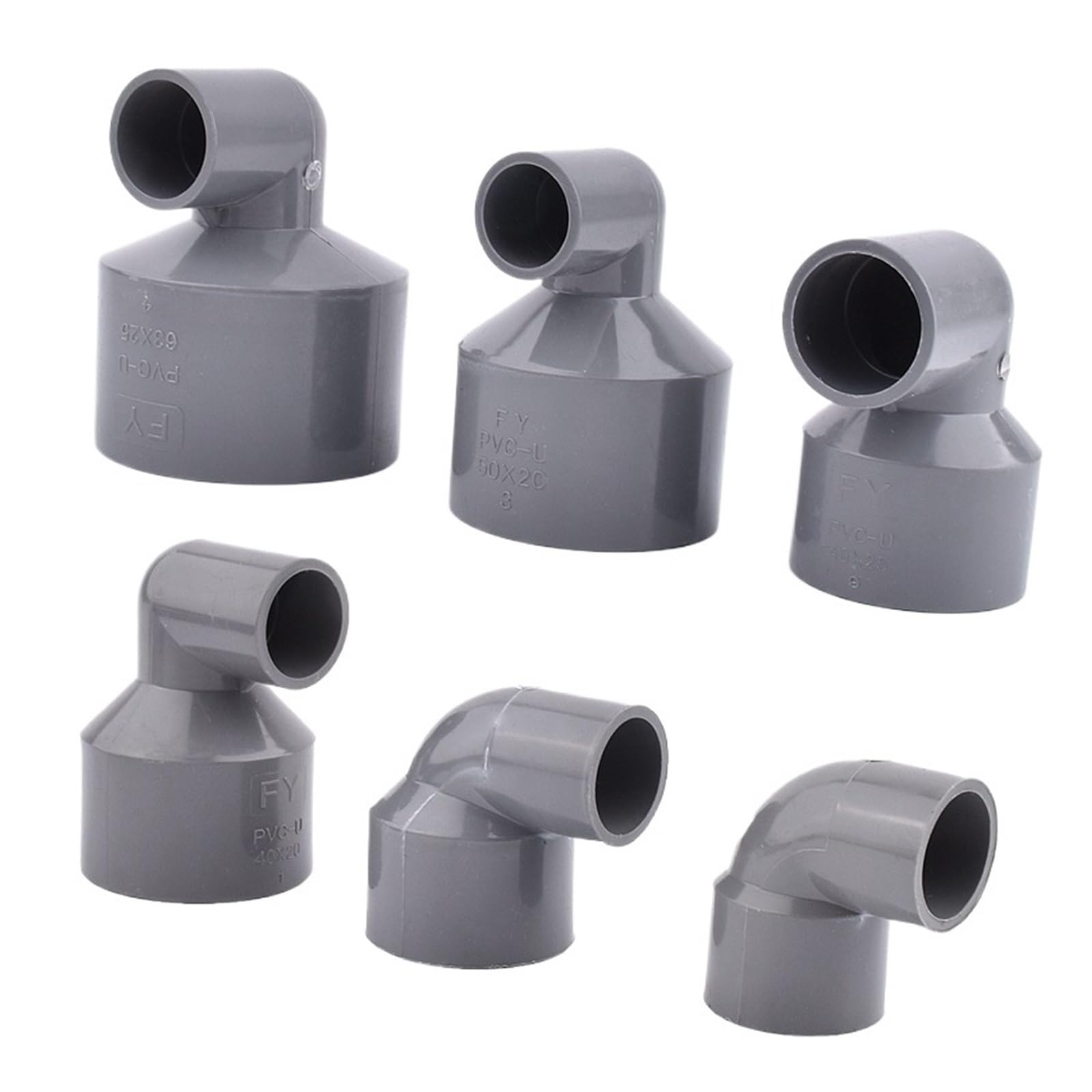 Raccord coudé réducteur en PVC Gris, 25 à 63 mm, Adaptateur for Tuyau d'arrosage de Jardin, Aquarium, raccords de réduction(63x25mm)