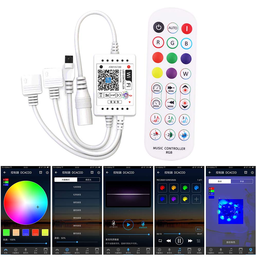 XUNATA Kit de Tira de LED RGB de Música de 12 V versión WiFi- Tira de luz Autoadhesiva SMD 5050 30LEDs/m, Control remoto, Fuente de Alimentación (15m, Impermeable)