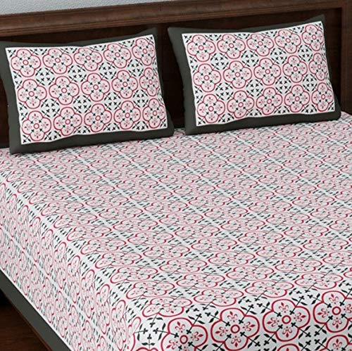 Image of LIVING ROOTS Jaipuri Hand Block Print King Cotton Bedsheet 86 * 104 inches (7 * 8.5 feet) with 2 Pillow Cover | 210 TC | Rich Fast Colour with No Colour Bleeding | (034-B)