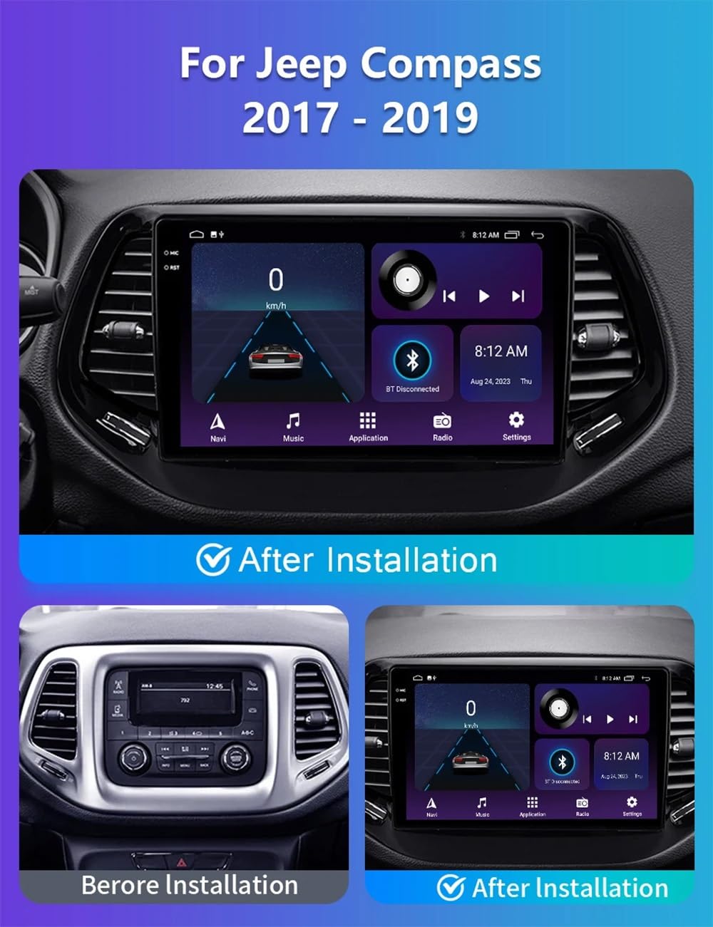 Generico Autoradio Android 13 2 DIN da 10" per Jeep Compass 2016-2019, GPS, CarPlay Wireless, 4G, DSP FM RDS Dab+, Bluetooth 5.0, SWC + DVR - Colore Crema (NF-1)