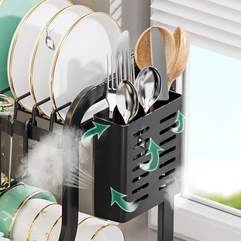 2-stöckiger Geschirrtrockner mit Essstäbchenhalter und Tasse, multifunktionale Küchenspüle, ideal für Schneidebrett, Stauraum, Arbeitsplattenlösung