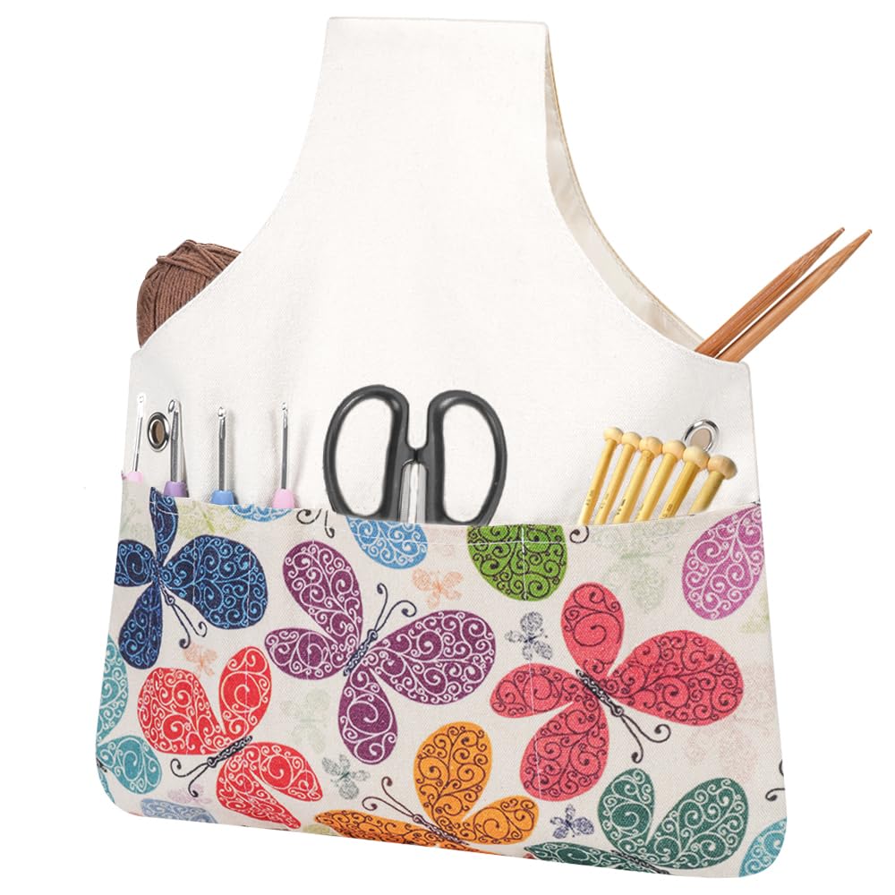 TOGETRUE Yarn Bag, Knitting Crochet Tote Bag, Lightweight Yarn Storage Bag Organizer, Travel Knitting Wrist Bag, Yarn Tote Bags for Crocheting, Holding Yarn, Knitting Needles (Butterfly)