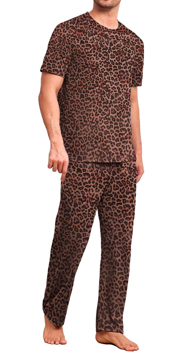 SHVE SHENDY VENDY Pijama para Hombre Playera de Manga Corta Pantalon Largo Conjunto de Pijama de 2 Piezas Cuello Redondo Suave Calido Casual para Hogar Cafe Talla Grande